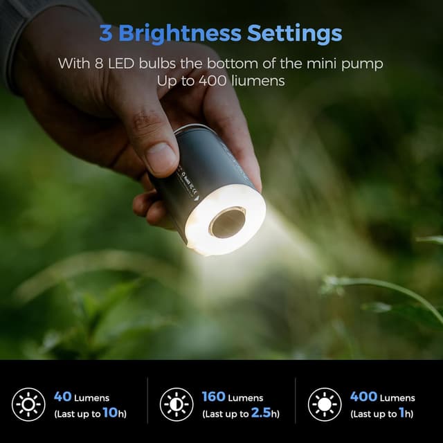 Detalle de FLEXTAILGEAR Portable Air Pump (Electric Vacuum Bag Pump) – 4kPa, 180L/min, with LED torch and 5 nozzles