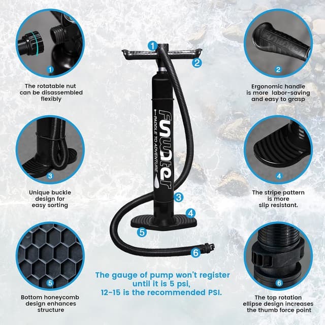 Detalle de FunWater Tavola Gonfiabile SUP con pinne, pagaia, pompa e zaino