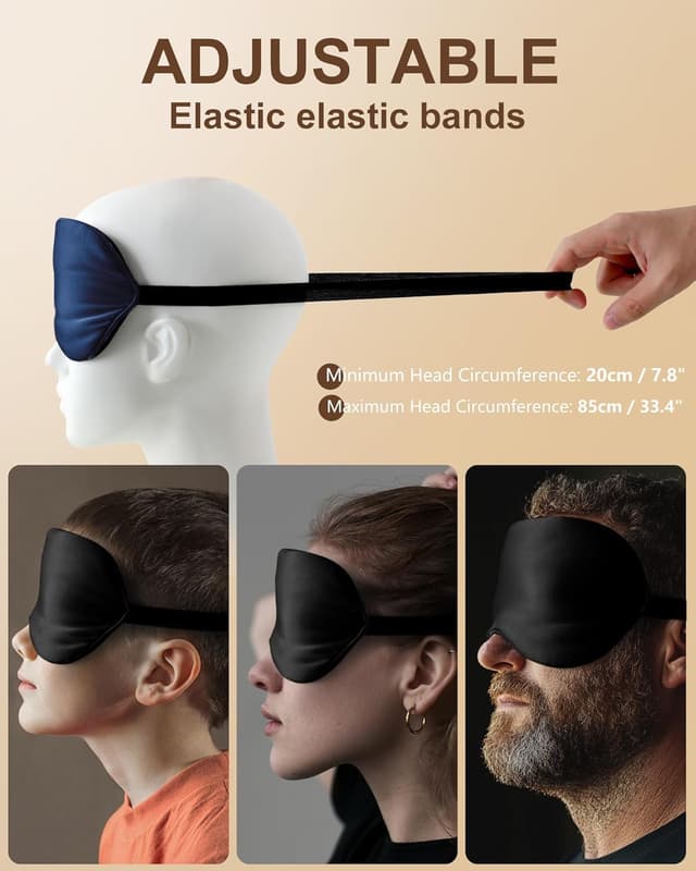 Detalle 2 de Aosun Silk Sleep Mask (22-momme) – 100% pure mulberry silk light-blocking eye mask, adjustable strap, black