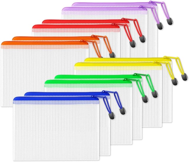 Detalle de SUNEE A5 Plastic Wallets (12 Pack) with Mesh Zip Closure – Waterproof Document File Bags in 6 Colours