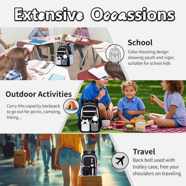 Thumbnail 6 de Bansusu Kids Backpack for Girls – Multi-pocket school bag with laptop pouch (28 L)