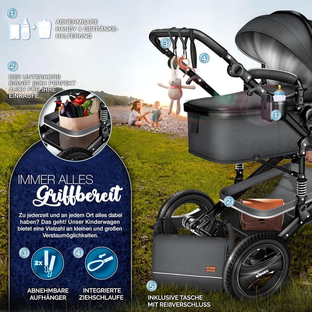 Thumbnail 6 de KIDUKU® 3-in-1 Kombikinderwagen-Set inkl. Babywanne, Sportsitz und Auto-Babyschale
