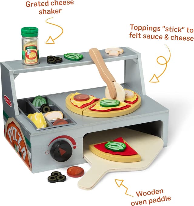 Detalle de Melissa & Doug Holz-Pizzeria (41-teilig) – Pizza-Set für Rollenspiel ab 3 Jahren