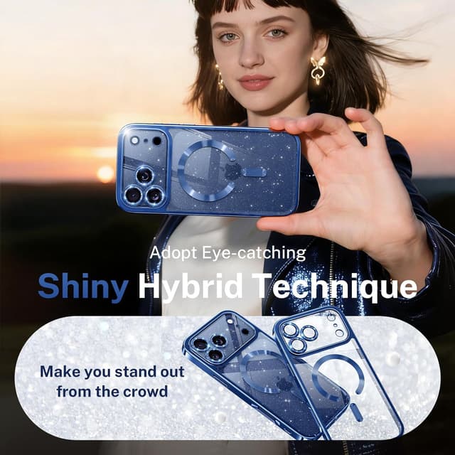 Detalle 2 de Glitter iPhone 17 Pro Max Case (6.9") with raised lens protection, MagSafe compatibility, and sparkly blue back panel