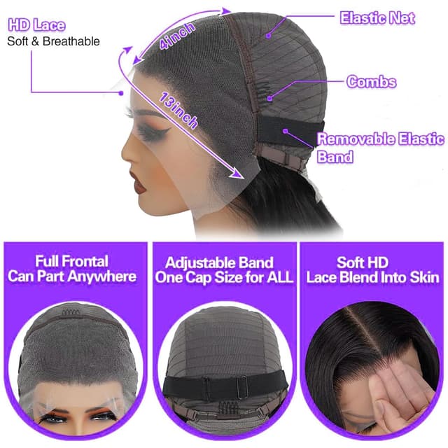 Detalle de Momaksa 30 Inch 13x4 HD Lace Front Deep Wave Human Hair Wig (200% Density, Glueless)