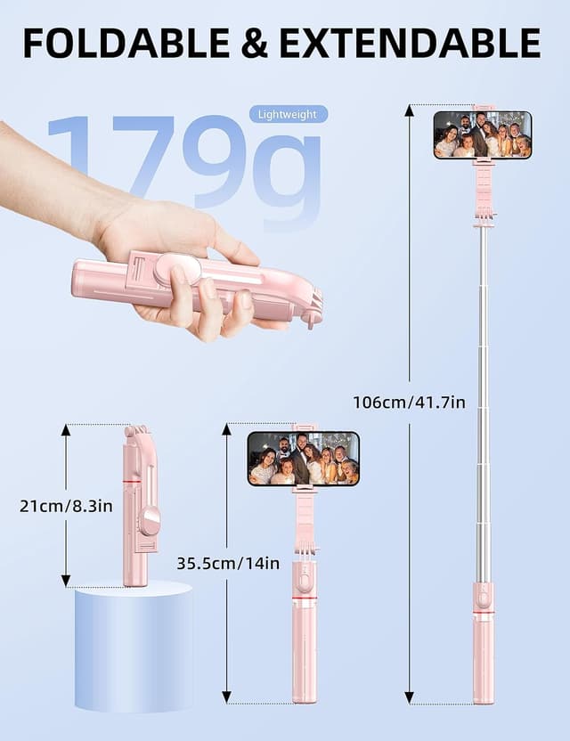 Detalle 2 de SelfieShow 41'' Phone for Tripod selfie stick tripod stand with wireless remote (Pink)