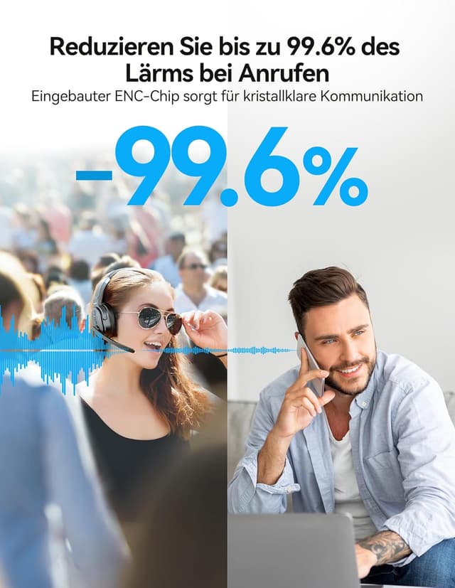 Detalle de TECKNET Bluetooth Headset mit Mikrofon (Single/Dual Noise Cancelling) inkl. USB-Dongle – für Office & Calls