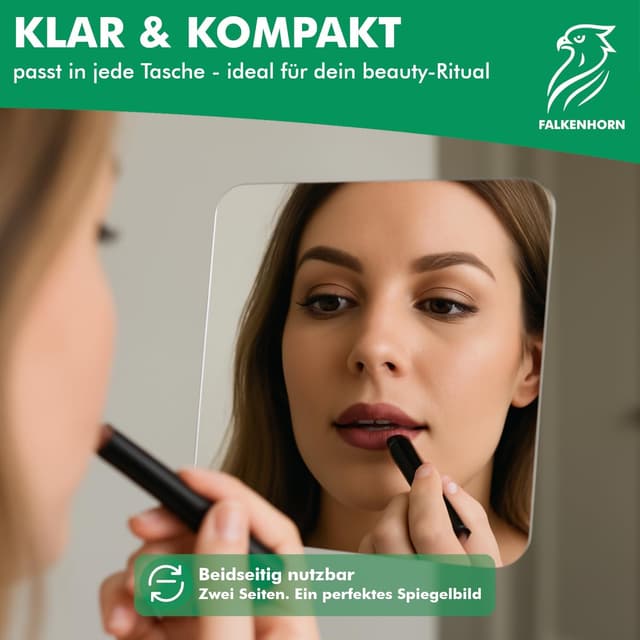 Detalle de Falkenhorn Handspiegel doppelseitig ultraflach aus Acryl, quadratisch 4,5 × 4,5 cm (5er-Set)
