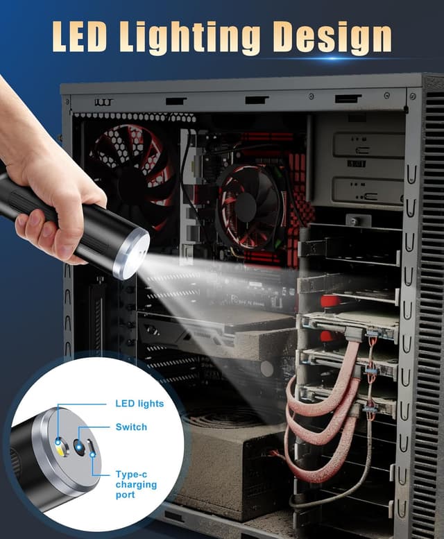 Detalle de Fitnac Compressed Air Duster (310,000RPM) Cordless Electric Air Blower with LED Light, 4 Gears & Adjustable Turbo Fan