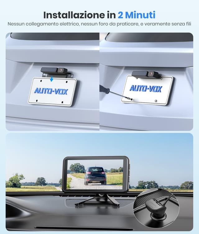 Detalle de AUTO-VOX Telecamera di retromarcia wireless con pannello solare, monitor 1080p e 2 telecamere