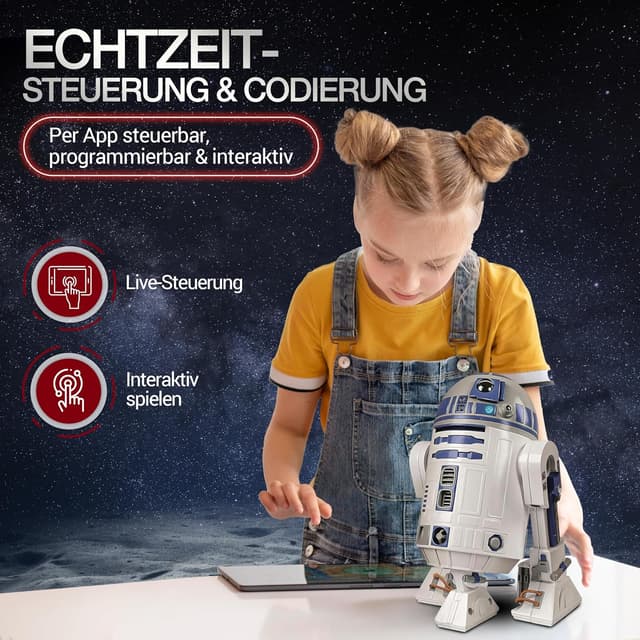 Detalle de Clementoni Star Wars R2-D2 Roboter-Bausatz (59457) – Set mit über 50 Teilen, App für Programmierung