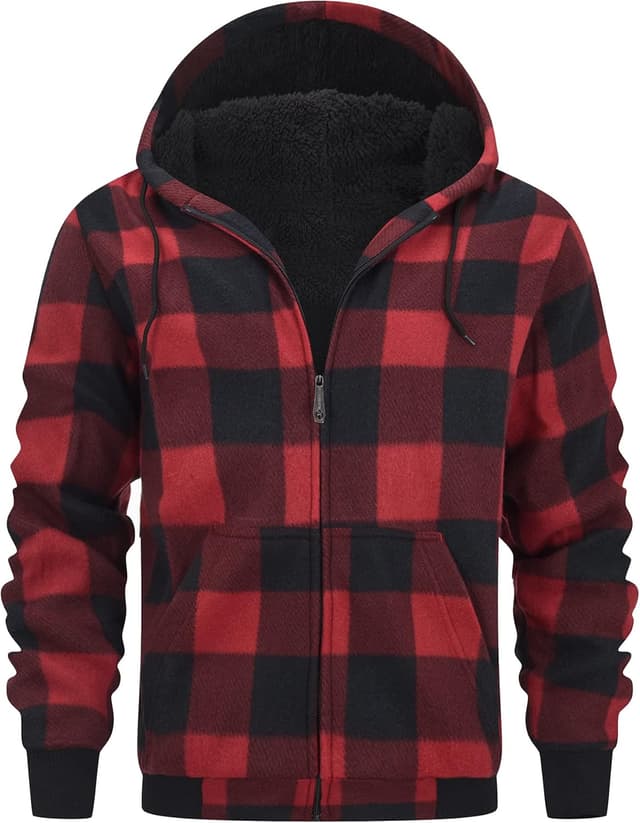 Detalle de geeksport Fleecejacke Herren mit Kapuze – gefütterte Sweatjacke mit durchgehendem Reißverschluss