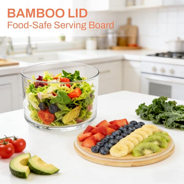 Detalle de Prikoi 155oz Large Trifle Bowl with Lid (Clear Glass, Modern Design) — 2025 Thickened Version