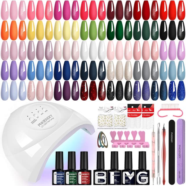Detalle de Kit vernis semi-permanent Phoenixy 36 couleurs + lampe LED UV 48 W