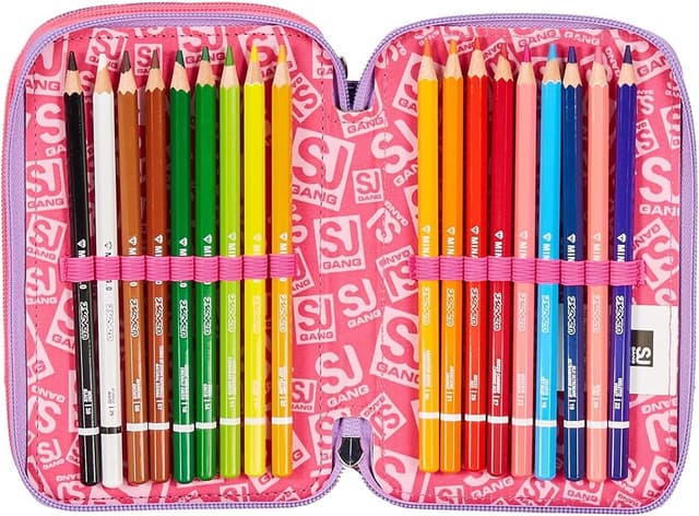 Detalle de Astuccio SJ Gang 3 zip Sphere Full Girl rosa con 3 scomparti e set da 45 pezzi