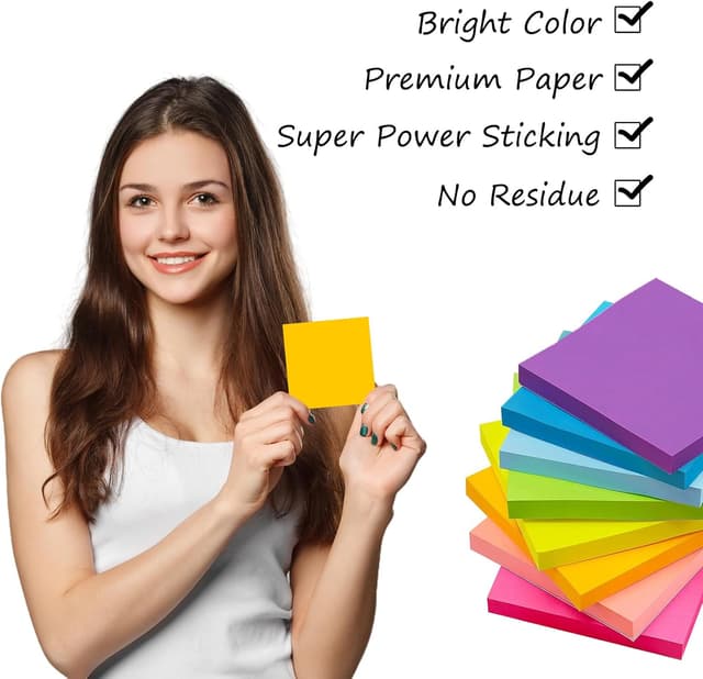 Detalle de 16 Blöcke Haftnotizen 76 x 76 mm – 1.600 bunte Klebezettel zum Beschriften, selbstklebend