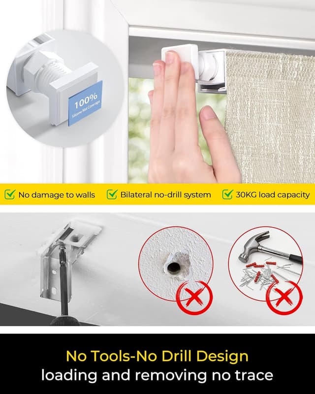 Detalle de No Tools No Drill Cordless Roman Shades (35" W × 64" H) 100% Blackout Beige for Inside-Mount Windows