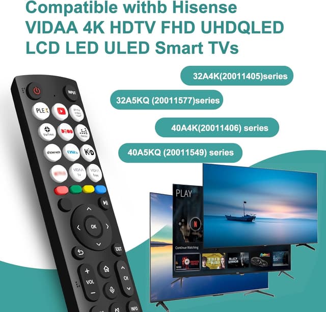 Detalle 2 de Hisense TV remote replacement, 12 shortcut