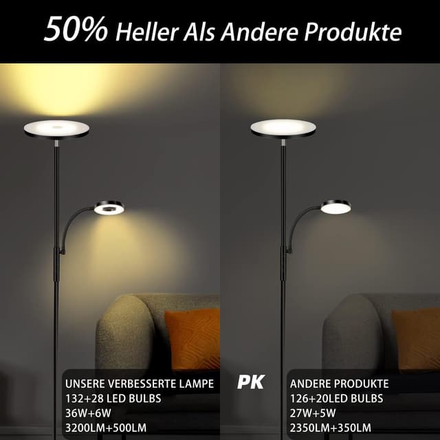 Detalle de Yikuneng Lampada da terra LED 42W per salotto e lettura, dimmerabile con telecomando e controllo touch