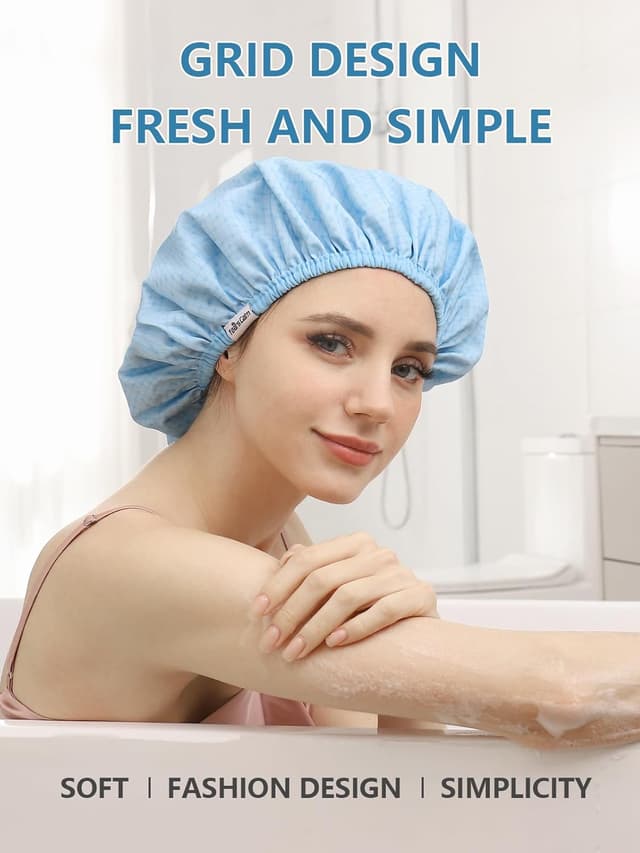 Detalle 2 de Years Calm Duschhaube für Frauen – wiederverwendbar, wasserdicht, extra groß (blau), zweilagig