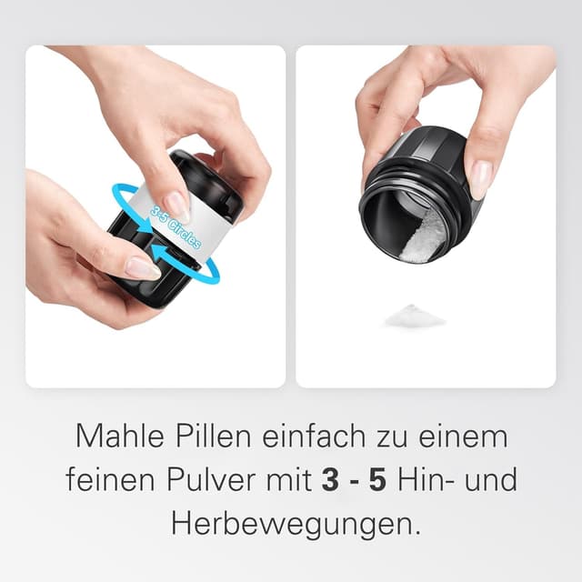 Detalle 2 de 3-in-1 Tablettenmörser mit Tablettenschneider und Tablettenfach – Tabletten Zerkleinern, Teilen & Aufbewahren