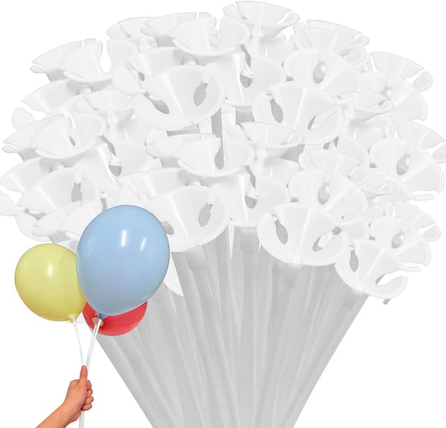 Detalle de Kedixiest 50PCS Balloon Sticks with Cups (32cm) – White reusable balloon holders for party displays