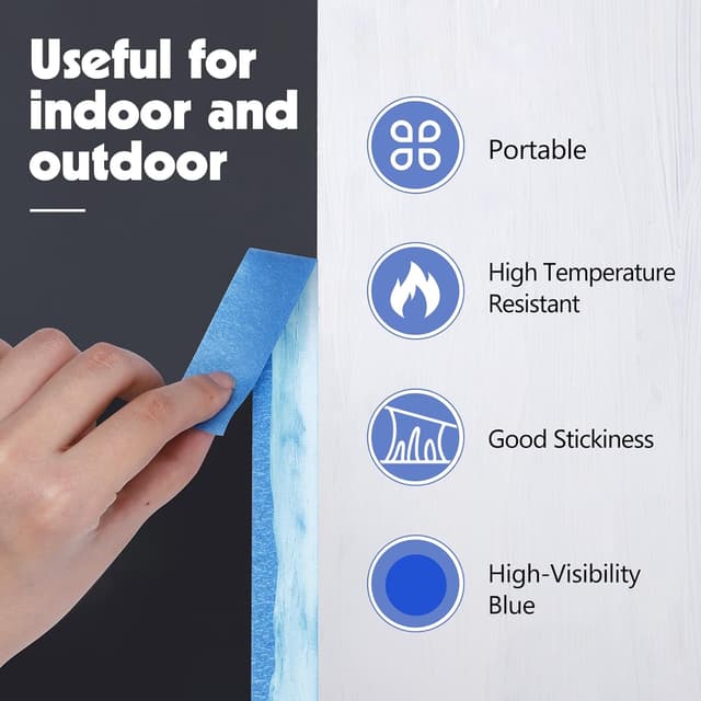 Detalle de Fyguard 4 Rolls Blue Painters Tape (24mm x 50m) – crepe paper masking tape with no residue