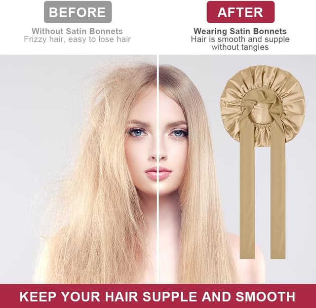 Detalle de ACWOO Bonnet de nuit en satin ajustable pour cheveux