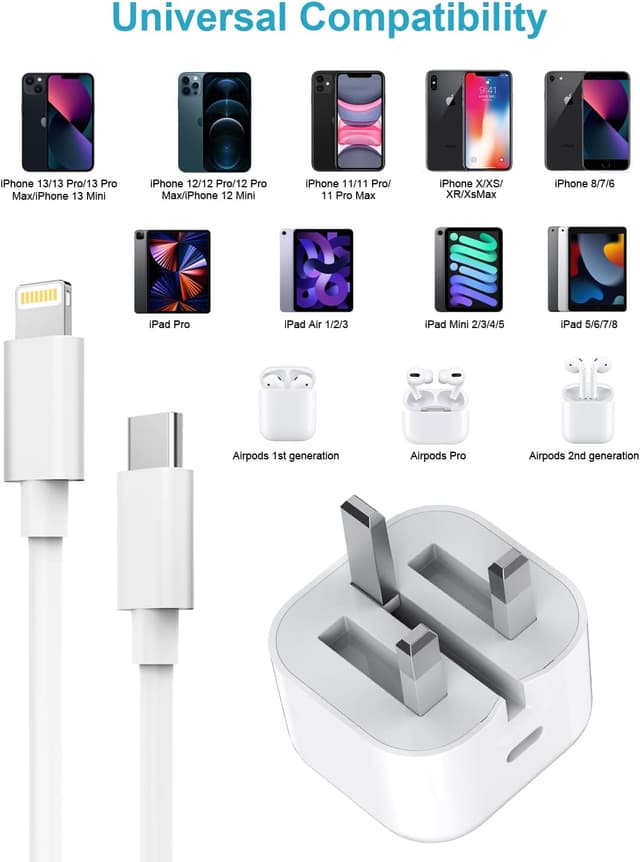Detalle de HOSOW 20W USB-C iPhone Fast Charger Cable & Plug (2M, Apple MFi Certified)