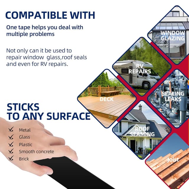 Detalle 2 de MOLYLY Butyl Deck Joist Tape (1-5/8 in x 50 ft) — 12 Rolls Waterproof & Anti-Corrosion Sealing Tape