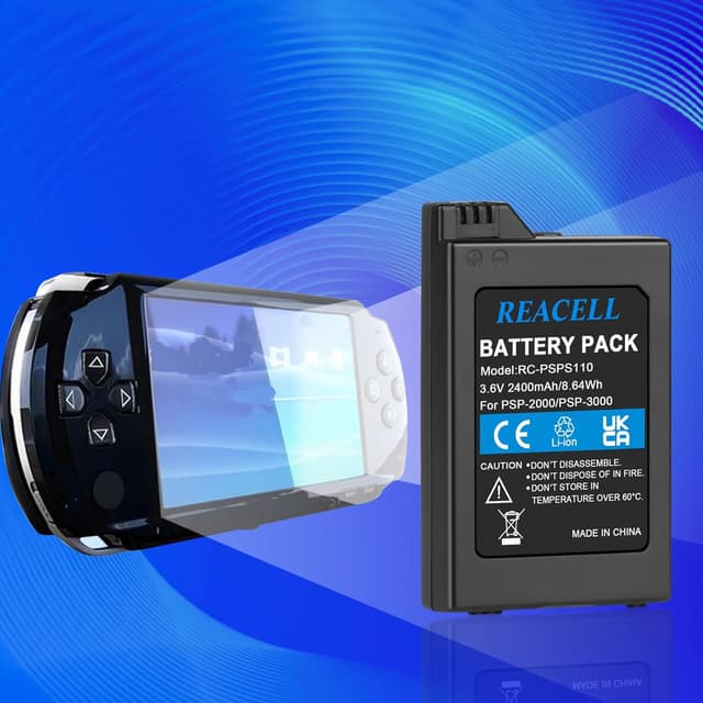 Detalle 2 de REACELL Ersatzakku 2400 mAh 3,6 V für Sony PSP-S110 (kompatibel u. a. mit PSP-2001/3000/3004)