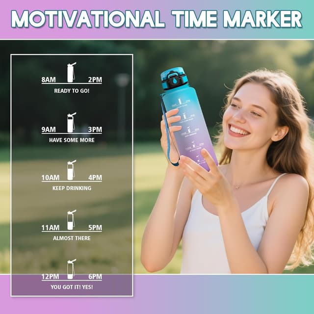 Thumbnail 6 de Motswedi gourde à paille 1500 ml sans BPA, étanche (bleu & violet)