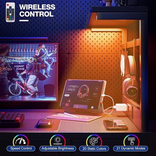 Thumbnail 6 de Grandder scrivania gaming 100x50 cm con presa di corrente, luci LED e cassetto (nero)