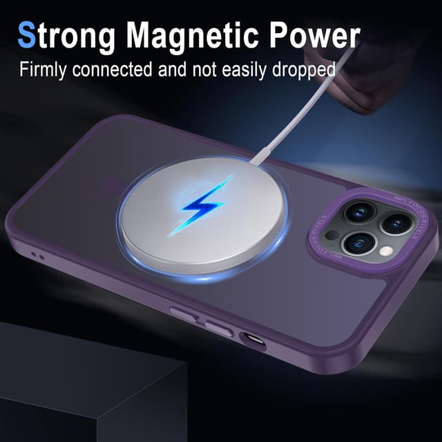 Detalle de Coque iPhone 14 Pro magnétique MagSafe XTCASE – translucide mat violet avec bumper antichoc
