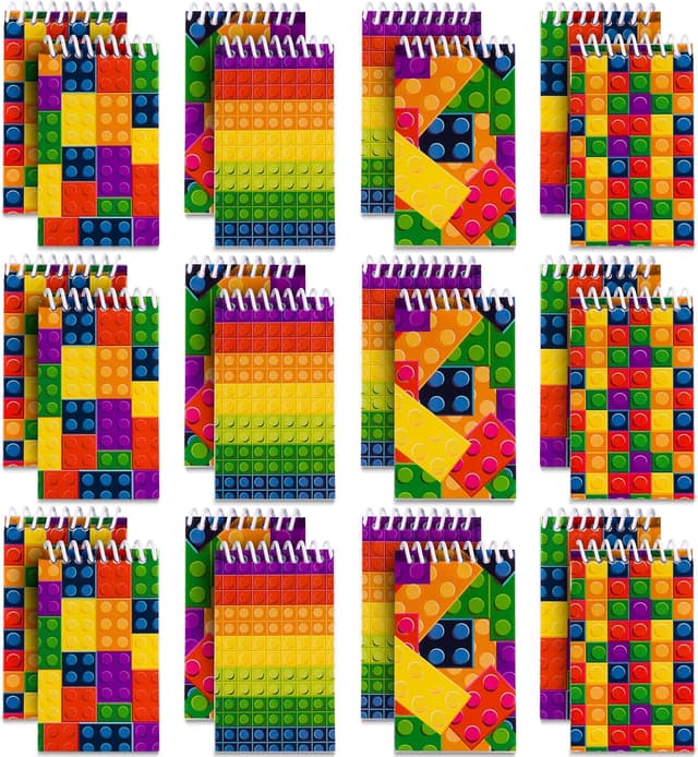 Detalle de Bedwina Mini Building Block Notebooks (Bulk of 32) – kids pocket spiral notepads in assorted brick designs