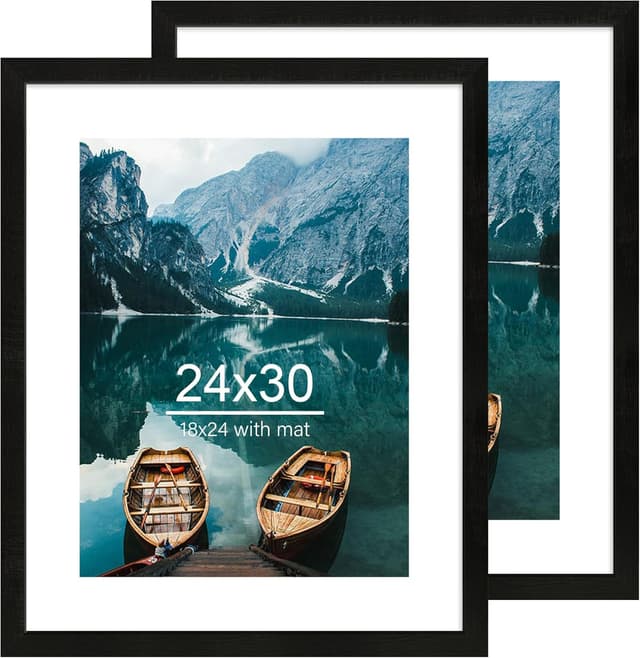 Detalle de Hongkee 24x30 Frame Set of 2 in Rustic Black Wood Style (HD Plexiglass) for 24x30 Posters or 18x24 Photos with Mat