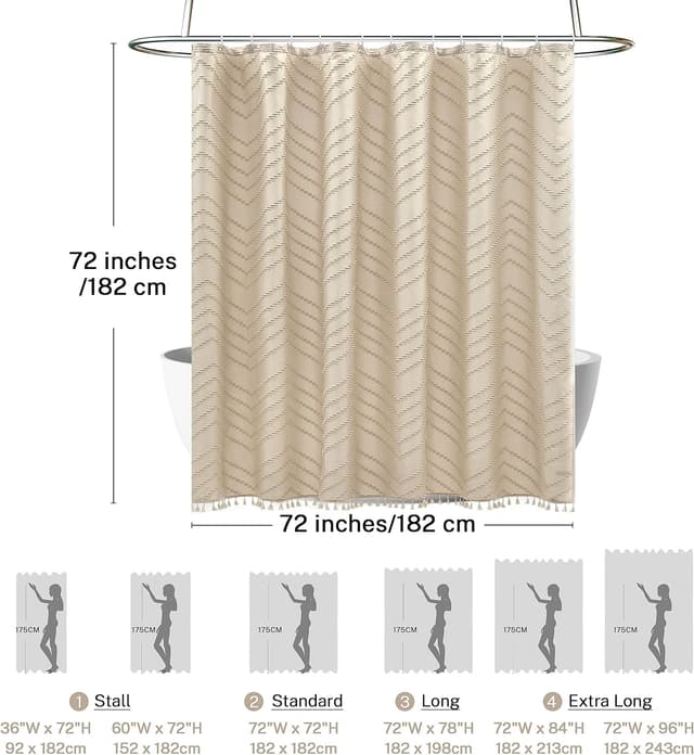 Detalle de Siiluminisoy Boho Farmhouse Shower Curtain (72 x 72) Woven Chevron Texture with Tassels