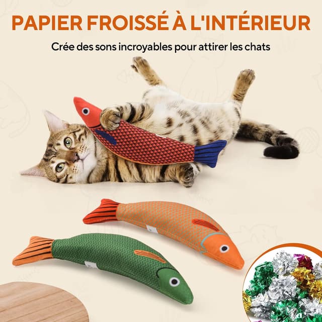 Detalle 2 de Lot de 3 jouets poisson à l’herbe à chat AUSCAT (jouets à frapper avec bruit)