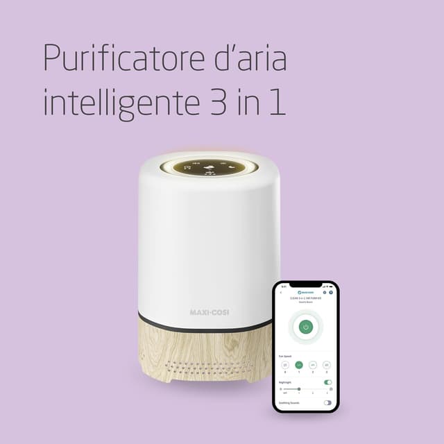 Detalle de Maxi-Cosi Clean Purificatore d'Aria HEPA 13 con Wi‑Fi, timer e luce notturna (compatibile Alexa e Google Assistant)