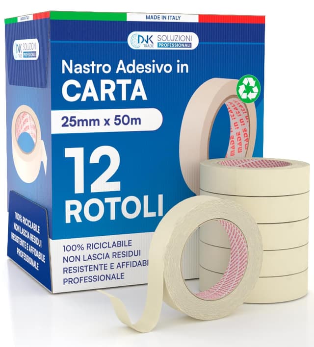 Detalle de DNK TRADE Nastro di carta gommata per imbianchini 25 mm x 50 m (12 rotoli) riciclabile