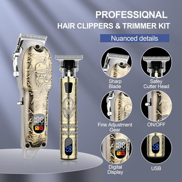 Detalle 2 de Hair Clippers Set Cordless Trimmer with LED Display