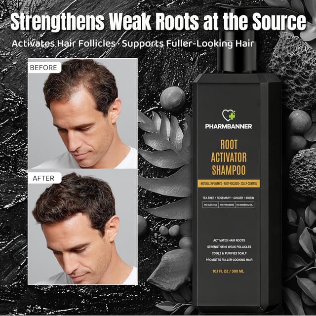 Detalle 2 de Root Activator Shampoo for Men: Hair Growth Support, Sulfate-Free Herbal Formula with Cooling Sensation