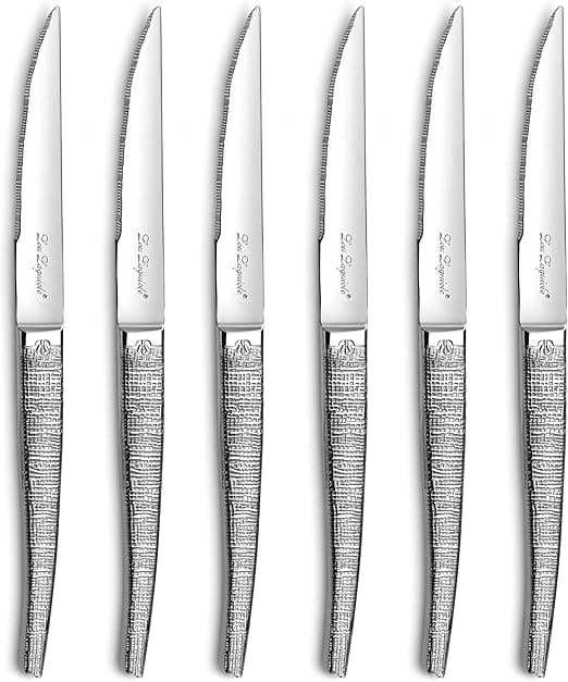 Detalle de Lou Laguiole Jet Textil 6 Cuchillos para Carne 🍖