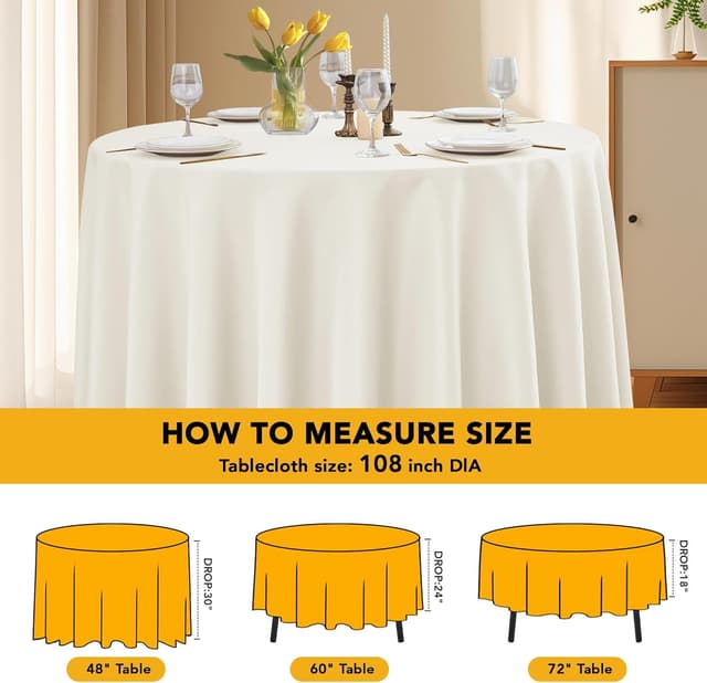 Detalle 2 de Dailyset 10-Pack Ivory Round Tablecloths (108 Inches) for 4–5 Ft Round Tables