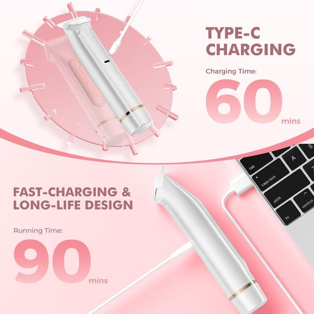 Detalle de Women’s Bikini Trimmer (2-in-1) — Painless Electric Razor with Dual Heads, IPX7 Waterproof & Rechargeable