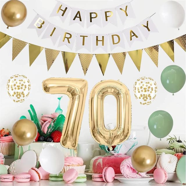 Detalle 2 de Luftballon zum 70. Geburtstag – XXL Folienballon Zahl 70 in Salbeigrün (81 cm) mit Deko-Set