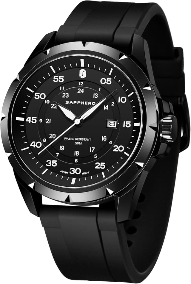 Thumbnail 6 de SAPPHERO Herren-Silikon-Uhr mit 5-ATM-Wasserschutz und japanischem Quarzwerk