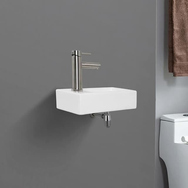 Detalle de Ibergrif M41102-L lavabo rettangolare in ceramica bianco, da parete sinistro