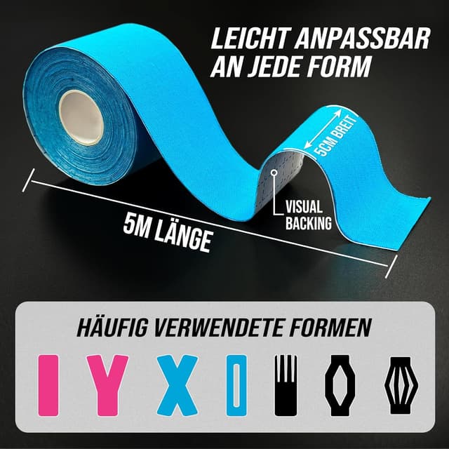 Detalle 2 de Ceeport Kinesiotapes 5 cm x 5 m (3 Rollen) – Kinesiologie Tape für Knie, Schulter, Knöchel & mehr