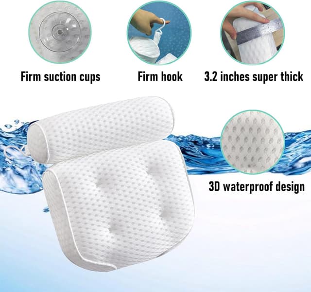 Detalle de Badewannenkissen aus weichem Memory-Schaum mit SculifyVita 4D-Belüftung, rutschfest (6 Saugnäpfe) – Weiß